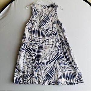 Tahari White and Navy Blue Tropical Print Mini Dress
